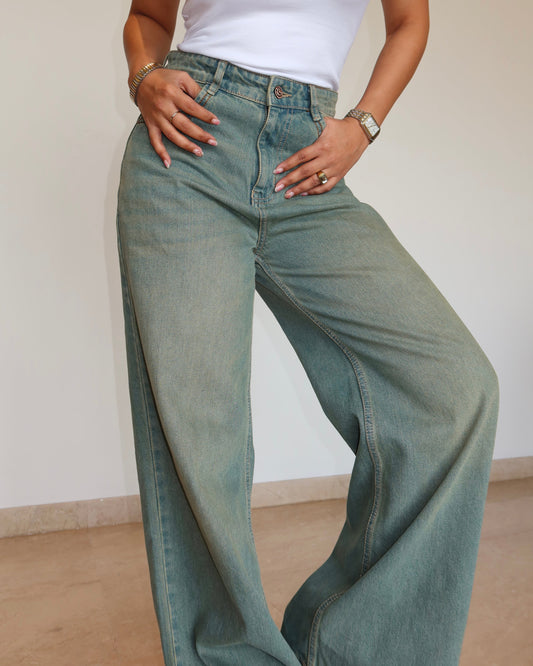 Rust Fade Baggy Wide Leg Jeans