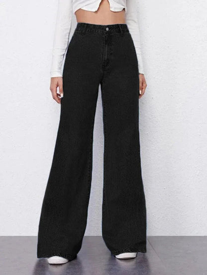 Black Plazo Fall Wide Leg High Rise Jeans - UrbanClubCo.