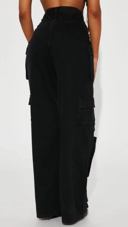 Black Distress Cargo Pants - UrbanClubCo.