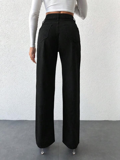 Black Wide Leg High Rise Jeans - UrbanClubCo.