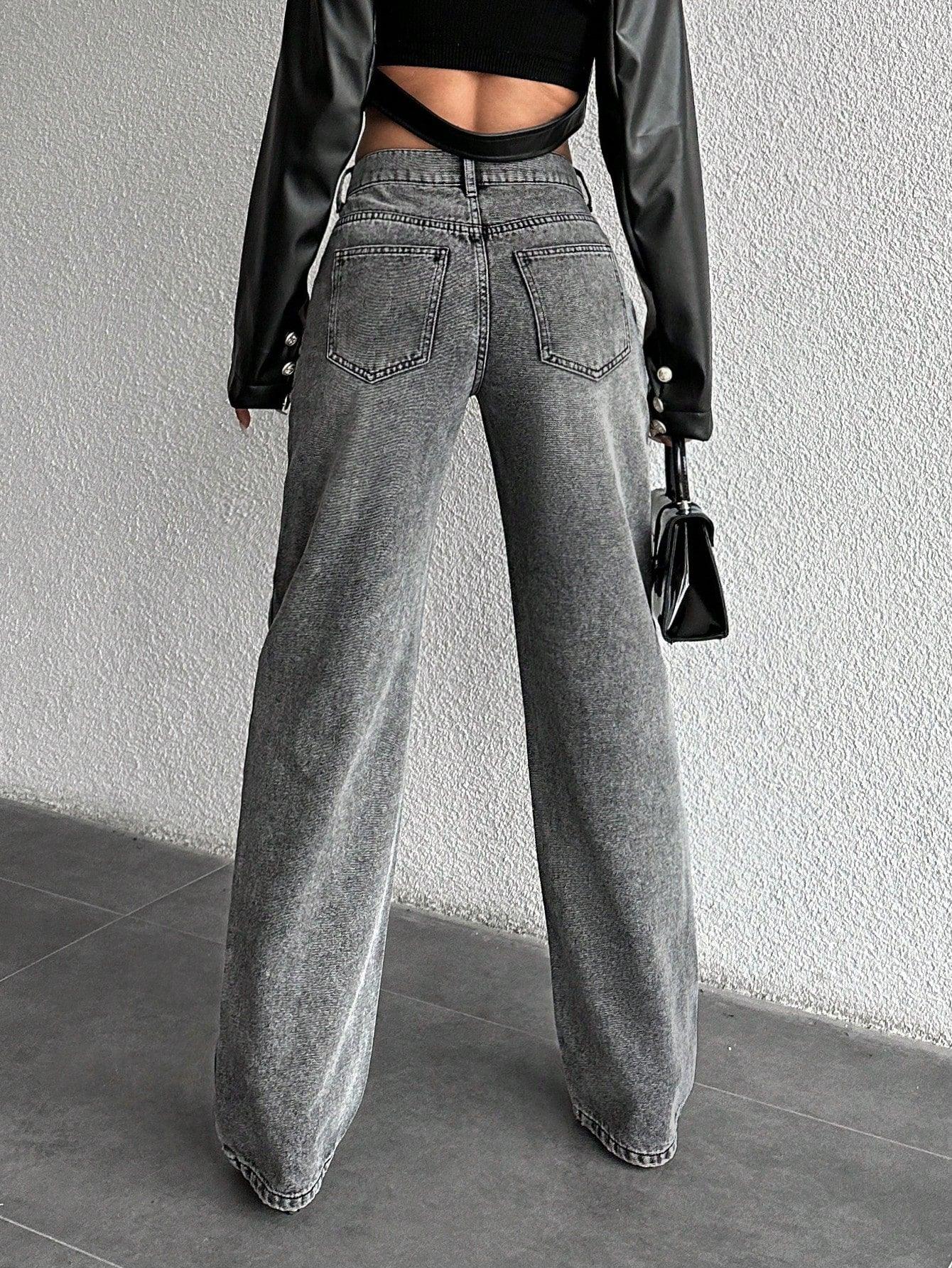 Basic Light Grey Wash Straight Leg Jeans - UrbanClubCo.