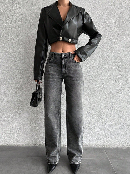 Basic Light Grey Wash Straight Leg Jeans - UrbanClubCo.