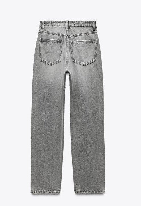 GREY MOM FIT HIGH-WAIST JEANS