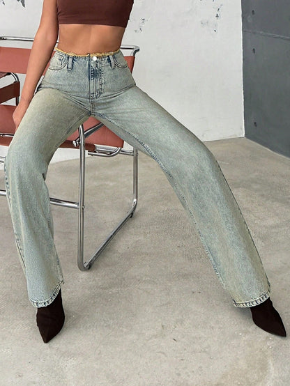 Gen X Raw Mid Rise Straight Fit Jeans