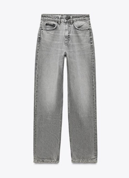 GREY MOM FIT HIGH-WAIST JEANS