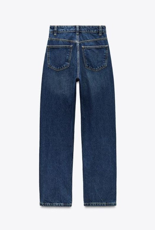 DARK BLUE MOM FIT HIGH-WAIST JEANS