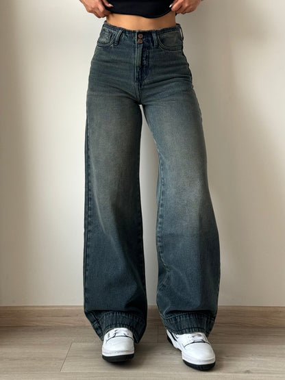 Double Button High-Waisted Denim