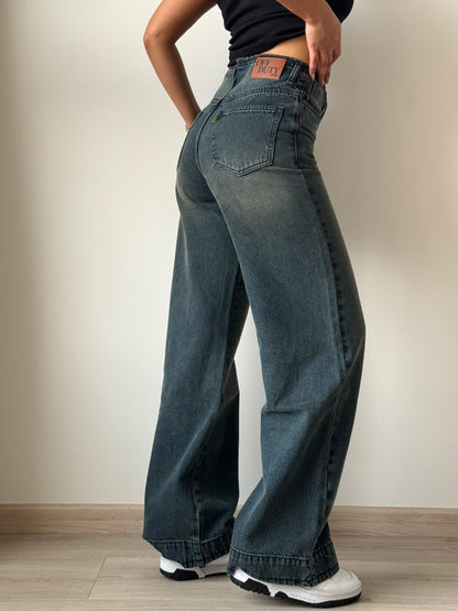Double Button High-Waisted Denim