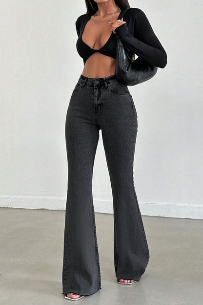 Neutral Grey Bootleg High Rise Jeans