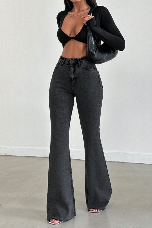 Neutral Grey Bootleg High Rise Jeans