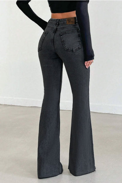 Neutral Grey Bootleg High Rise Jeans