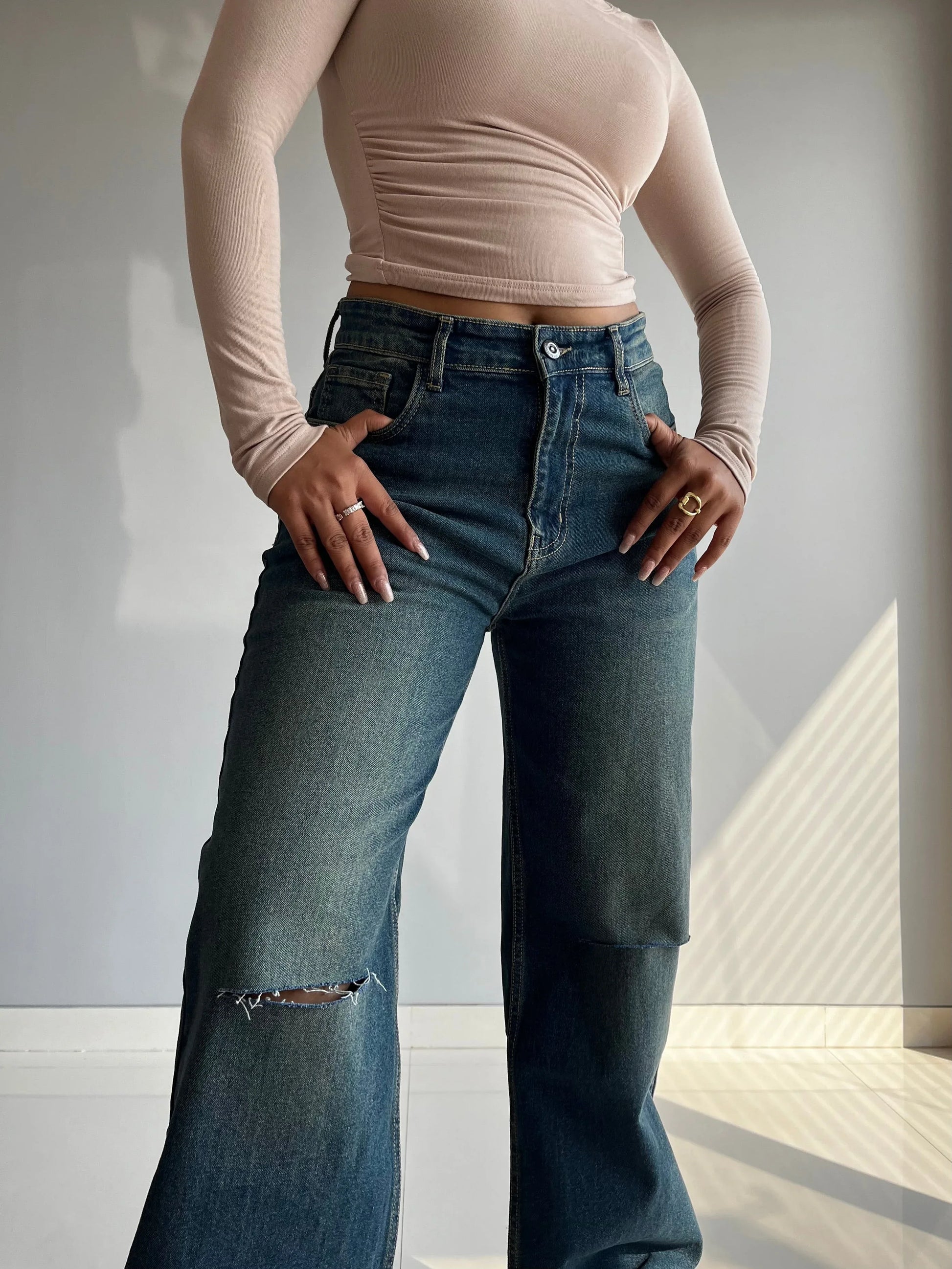 90's Blue Ripped Baggy fit Jeans - trueweaver.in