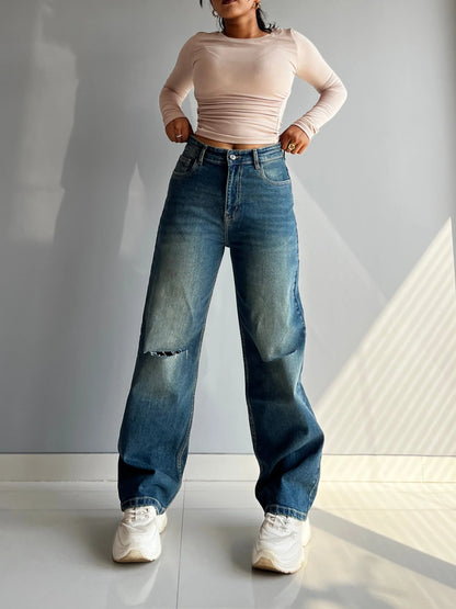 90's Blue Ripped Baggy fit Jeans - trueweaver.in