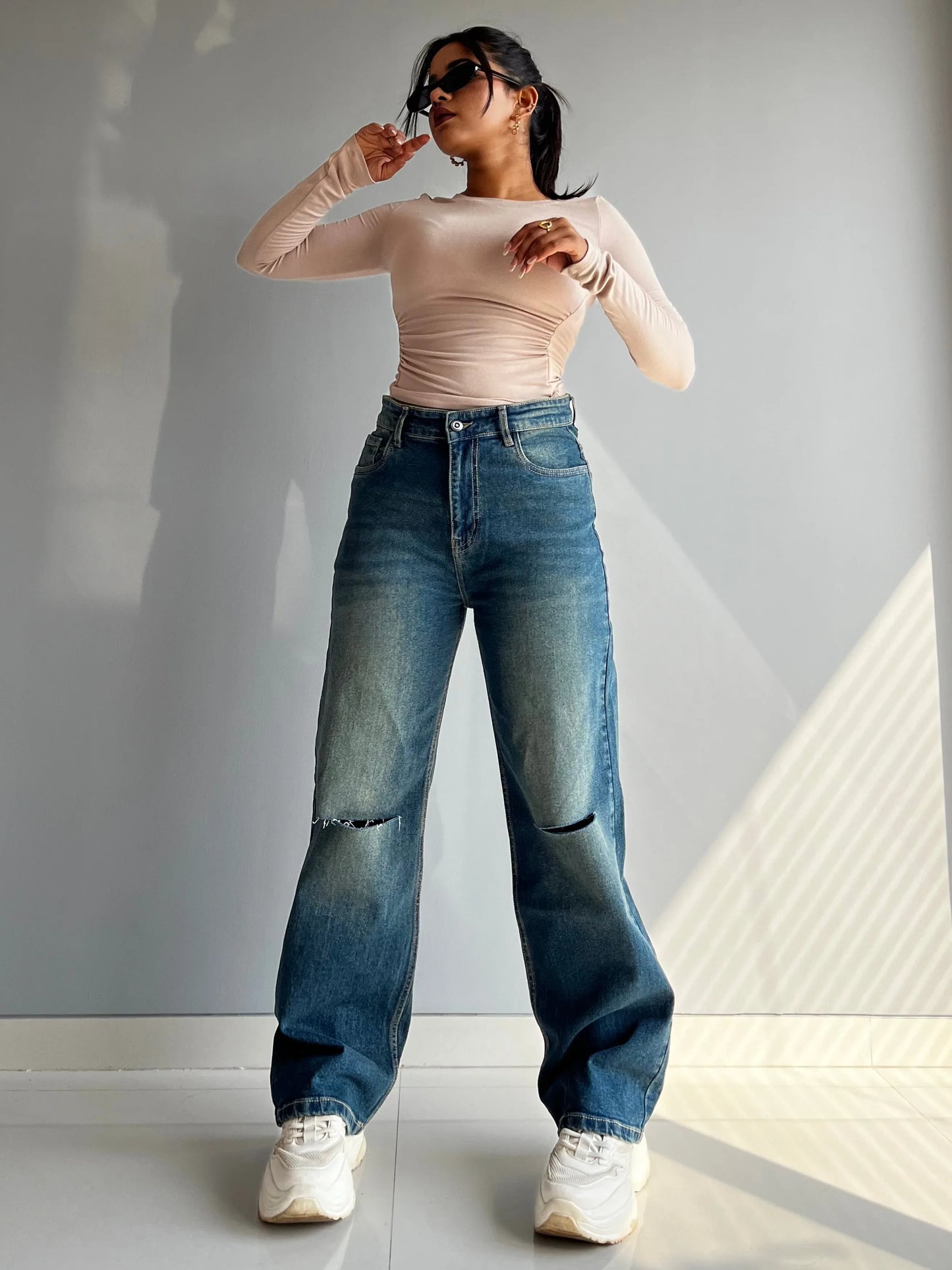 90's Blue Ripped Baggy fit Jeans - trueweaver.in