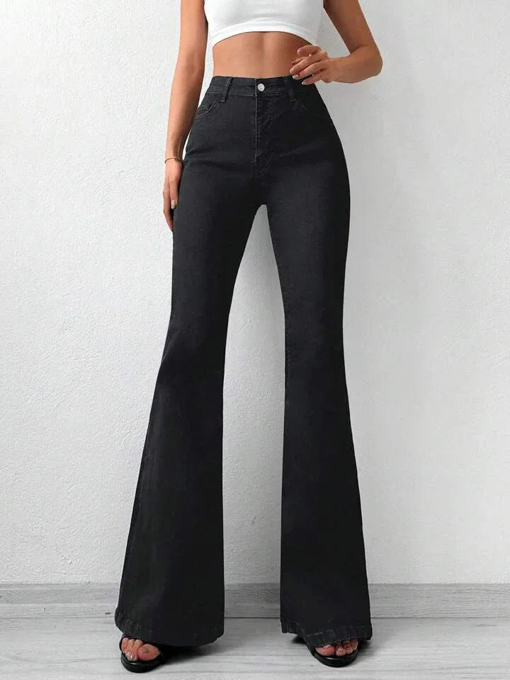 Black Bootcut Flare High Waist Jeans - UrbanClubCo.