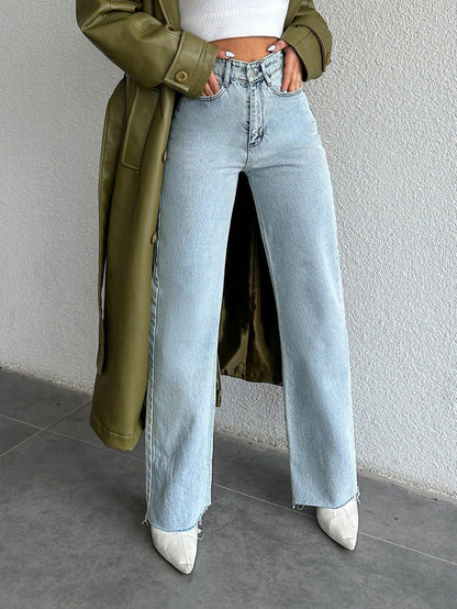 Raw Edge Tailored Straight Fit Jeans