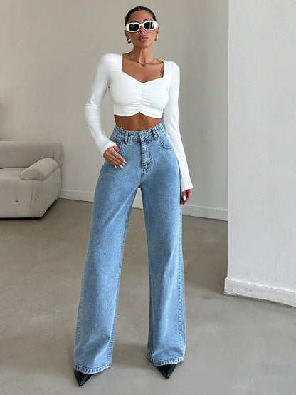 Blue Flex Stone Blue Wide Leg Jeans