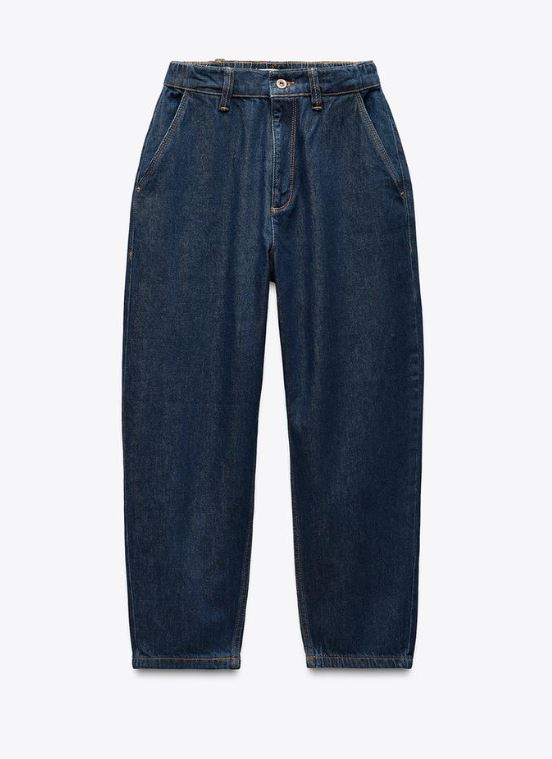 DARK BLUE MID-RISE TAPERED JEANS