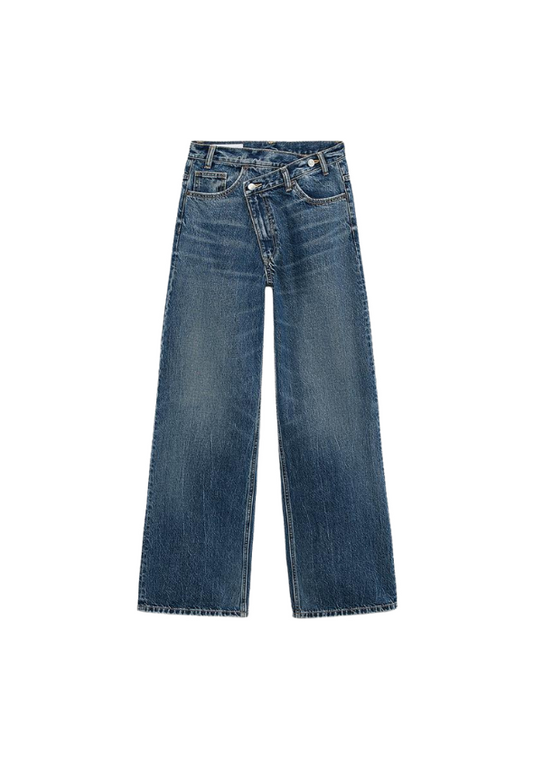 HIGH-WAIST WIDE LEG CROSSOVER JEANS